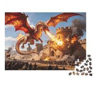 Dragon Puzzle Fire Puzzles 1000 Piècess Papier Recyclé Medieval Battle Puzzles pour Adultes Developing Boy & Girl‘s Intelligence Jeu Éducatif for Family 70x50cm/1000 piècess