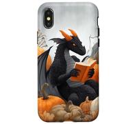 Dragon Reading Books with Fall Pumpkin Fantasy Theme Coque pour iPhone X/XS