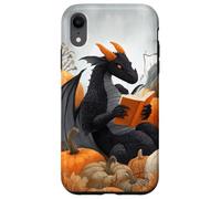 Dragon Reading Books with Fall Pumpkin Fantasy Theme Coque pour iPhone XR
