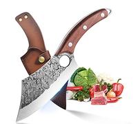 DRAGON RIOT Couteau de Chef Professionnel Couteau Cuisine Acier Carboné Coupant Couperet de Boucher Couteau à Viande Emincer Fruits Légumes avec Fourreau en Cuir pour Chasse Camping