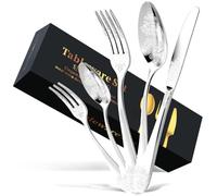 DRAGON RIOT Couvert de Table 6 Personnes - 30 Pieces Set de Couverts en Acier Inoxydable, Menagere Argent avec Couteaux à Manger, Fourchette, Petite Cuillère, Ménagère pour Le Ménage, Restaurant, Fête