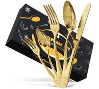 DRAGON RIOT Couvert de Table 8 Personnes, Menagere 40 Pieces Inox Doré, Ménagère Couverts avec Couteaux à Manger, Fourchette, Petite Cuillère, Set de Couverts pour Le Ménage, Restaurant, Anniversaire