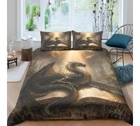 Dragon Rising From Open Livre Housse de Couette 3 Pieces 3D, Doré Beam