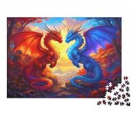 Dragon Rouge Bleu Puzzles 1000 Pièces, Dragons Rouges et Bleus se battant, Jeu éducatif, défi, décoration Murale, Cadeau pour Tous