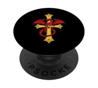 Dragon Rouge Insolite et Croix médiévale PopSockets PopGrip Adhésif