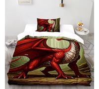 Dragon Rouge Parure De Lit Art Housse De Couette 2 Pièces Parure en Microfibre Kids avec 1 Taie d'oreiller Single（135x200cm）
