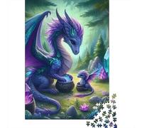 Dragon Set De 1000 Pièces Papier Recyclé Créature de Cristal Violette bébé Dragon Puzzle Adulte Amateurs Puzzle Adultes Casse-tête Engageant Heures Divertissement Loisirs Maison 38x26cm/1000pcs