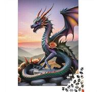Dragon Set De 1000 Pièces Papier Recyclé Dragon du Coucher de Soleil Rose Puzzle Adulte Facile À Ranger Casse-tête Engageant Heures Divertissement Activité Lien Familial 38x26cm/1000pcs