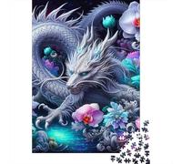 Dragon Set De 1000 Pièces Papier Recyclé Silver Dragon des Fleurs Puzzle Adulte Facile À Ranger Casse-tête Engageant Activité Lien Familial Heures Divertissement 38x26cm/1000pcs