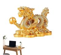 Dragon Statue - Resin 11x7x6cm | Chinese Coin Dragon Cornucopia Figurine, Statue Ornament | Wealth Attraction Home Office Decor Good Luck Gift Use