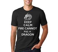 Dragon T-Shirt Keep Calm and Fire Can Not Kill a Dragon Tee Shirt Black(XX-Large)