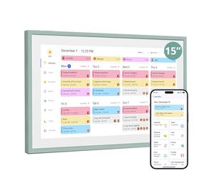 Dragon Touch 15,6" Calendrier Numérique - 1920 * 1080 FHD Calendrier Mural Électronique avec 32 Go de Stockage, Écran Tactile, Calendrier de Bureau Intelligent, Cadre Photo Numérique, Gris-Vert
