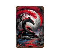 Dragon Under The Moon with Red Tree Panneaux Métalliques Humoristiques Pour Bars, Avertissements, Bureaux À Domicile11.8"x7.9"