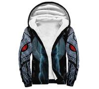 Dragon Viking Amulette Mjölnir Sweat Homme Capuche Zippé Veste Polaire Chaude Mythologie Nordique Tatouage Hiver Sprort Doublé Sweat-Shirt à Capuche Doublure Hoodie(Fenrir Wolf,XXL)