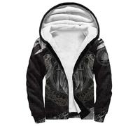 Dragon Viking Amulette Mjölnir Sweat Homme Capuche Zippé Veste Polaire Chaude Mythologie Nordique Tatouage Hiver Sprort Doublé Sweat-Shirt à Capuche Doublure Hoodie(Odin Raven,L)