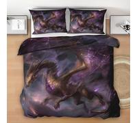 Dragon Violet Housse de Couette avec 2 Taies d'oreiller 65x65 cm, Dragon Fantastique Parure de lit 240 x 260 cm - Créature Mystique Ensembles de Housses de Couette en Microfibre brossée Douce G57bd