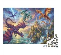 Dragon Volant du château Puzzle 1000 Pièces Adultes Et Enfants,Déco Murale,Jeu Éducatif, Premium,Carton,Dès 14 Ans,Défi,Anti-Stress,Détente,Casse-tête 38x26cm