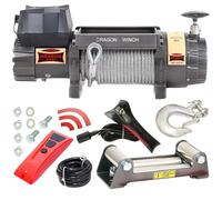 Dragon Winch Treuil électrique série Highlander 12000 lbs (5443 kg), 12V câble en acier 28m pour les véhicules tout-terrain, les SUV | treuil étanche | télécommande filaire et sans fil + accessoires