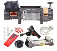 Dragon Winch Treuil électrique série Highlander 15000 lbs (6803 kg), 12V câble en acier 28m pour les véhicules tout-terrain, les SUV | treuil étanche | télécommande filaire et sans fil + accessoires