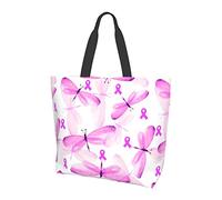 Dragonfly Cancer du sein avec sac fourre-tout à ruban pour femme, sacs fourre-tout pour femme, sac fourre-tout étanche pour professeur, salle de sport, travail, école avec poche intérieure