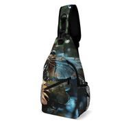 Dragonfly Flying on the Pond Dark Green And Green Style Sling Bag Crossbody Chest Bag with Pockets, Shoulder Backpack for Hiking, Travel
