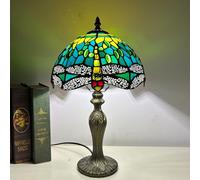 Dragonfly Lamp Stained Glass Table Lamp Bed Room Bedside Reading Desk Light for Living Office Dormitory Retro Cute Accent Decor Cottage 10 inch Gift Nightstand Lamps,Green