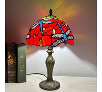Dragonfly Lamp Stained Glass Table Lamp Bed Room Bedside Reading Desk Light for Living Office Dormitory Retro Cute Accent Decor Cottage 10 inch Gift Nightstand Lamps,Red