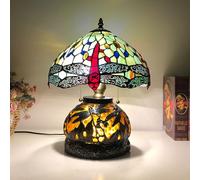 Dragonfly Lamp Table Lamp Stained Glass Lamp Bed Room Bedside Reading Desk Light for Living Office Dormitory Retro Accent Decor 12 inch Nightstand Lamps,Green c