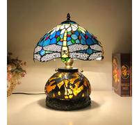Dragonfly Lamp Table Lamp Stained Glass Lamp Bed Room Bedside Reading Desk Light for Living Office Dormitory Retro Accent Decor 12 inch Nightstand Lamps,Blue b