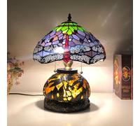 Dragonfly Lamp Table Lamp Stained Glass Lamp Bed Room Bedside Reading Desk Light for Living Office Dormitory Retro Accent Decor 12 inch Nightstand Lamps,Purple