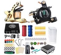 Dragonhawk Complete Tattoo Kit 2 Mate MAChines, Immortal Inks Power Supply 50 Needles Tips Grips With Case (Set Of 10 Colour)