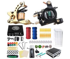 Dragonhawk Complete Tattoo Kit 2 Mate MAChines, Immortal Inks Power Supply 50 Needles Tips Grips With Case (Set Of 10 Colour)