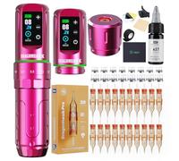 Dragonhawk L3 Kit de Tatouage Machine à Tatouer Sans Fil, Rotative Tattoo Gun 7 Strokes Length, 2 Batteries 2000 mAh, RCA Connect, Aiguilles de Tatouage pour Débutant Pink Color