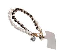 Dragonne De Téléphone En Perles Bracelet à breloques en cuir avec perles camélia for téléphone portable, chaîne Anti-perte, sangle universelle for , pendentif corde, clé métal, 26cm(Black with gasket)