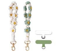 Dragonne de téléphone portable avec languette d'attache, porte-clés et chaîne de téléphone anti-perte, Daisy Green+white, Métal Plastique