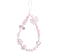 Dragonne de téléphone portable avec perles en acrylique rose et pendentif anti-perte pour téléphone portable, cordon de poignet, accessoires pour téléphone portable, bracelet porte-clés