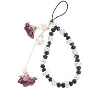 Dragonne pour Téléphone en Cristal, Fleurs Perlées Noires, Antidérapante | Usage Quotidien et Présent, pour Caméra ou Carte D’identité, Maintien des Mains Couleur Aléatoire