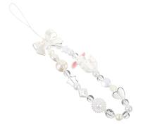 Dragonne pour Téléphone en Perles Acryliques, Charme Lapin Nœud Beige