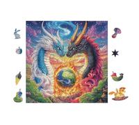 Dragons avec Le Symbole Yin-Yang 100 Pièces Puzzle Adolescent en Voitureton Rigide Difficulté Moyenne Activité ÉduChative Voyage Déplacement Cadeau Anniversaire Petit Prix 28x28cm