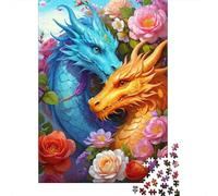Dragons Bleu et Or Casse-tête Harmonie Florale 1000 Pièces Papier Recy adeau Femmes & Hommes, Jeu de Famille Stimulant et Difficile, Jeu & Cadeau Ludique 70x50cm/1000pcs