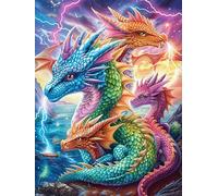 Dragons colorés dans un ciel magique 1000 Pièces Puzzle Amateur D'Art En Carton Anti-Déchirure Faune sauvage et animaux de compagnie Difficile Niveau Expert Décoration Murale Salon Idée Cadeau Saint V