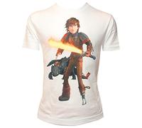 Dragons Dreamworks T-Shirt pour Enfant Motif Harold avec Son épée et Krokmou/Toothless, Blanc - 116/122