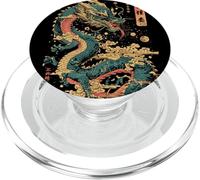 Dragon's Embrace : Sakura & Wave Art Fusion Graphic PopSockets PopGrip pour MagSafe