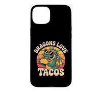 Dragons Love Tacos, Motif de Nourriture drôle et Mignon en Forme de Dragon Coque pour iPhone 15 Plus