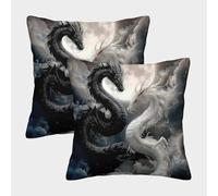 Dragons mythiques, Style Art Fantastique Taie d'oreiller Imprimée 3D pour Couples Lavable en Machine Respirante Douce Idéale pour La Chambre À Coucher Décoration Maison 45x45cm