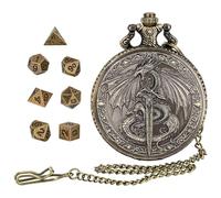 DragonSword D&D Dice Set with Pocket Watch Case, 7PCS Metal Dice Set for Dungeons and Dragons, Mini Dice Set with Pocket Watch Case, Role Playing Board Games Accessories (Gold)