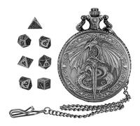 DragonSword D&D Dice Set with Pocket Watch Case, 7PCS Metal Dice Set for Dungeons and Dragons, Mini Dice Set with Pocket Watch Case, Role Playing Board Games Accessories (Black)
