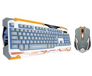 DragonWar Sencaic Combo Clavier mécanique et Souris Gamer Filaire USB 2.0 Rétroéclairage 3200 Dpi 4 Vitesses (800/1200/2000/3200) 18 Touches Anti-ghosting Clavier Souris Gamer QWERTY Blanc Orange