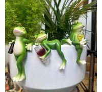 DragonX2 Lot De 3 Grenouille Statue Vase Hugger, Grenouille Décoration De Jardin, Décoration De Statue pour Pot De Fleur/Clôture,Décoration Jardin Cour Extérieure