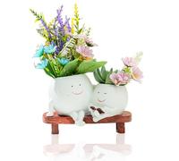 DragonX2 Pot De Fleur Smiley Face, Pot Fleurs Double Chaise À Bascule, avec Trou De Drainage, Idées Cadeaux pour Maman,Blanc